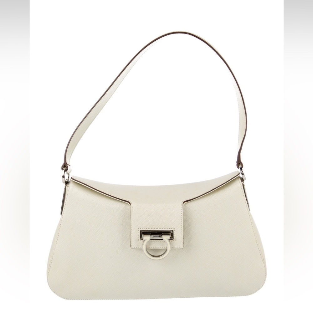 Salvatore Ferragamo Leather Gancini Shoulder Bag- White